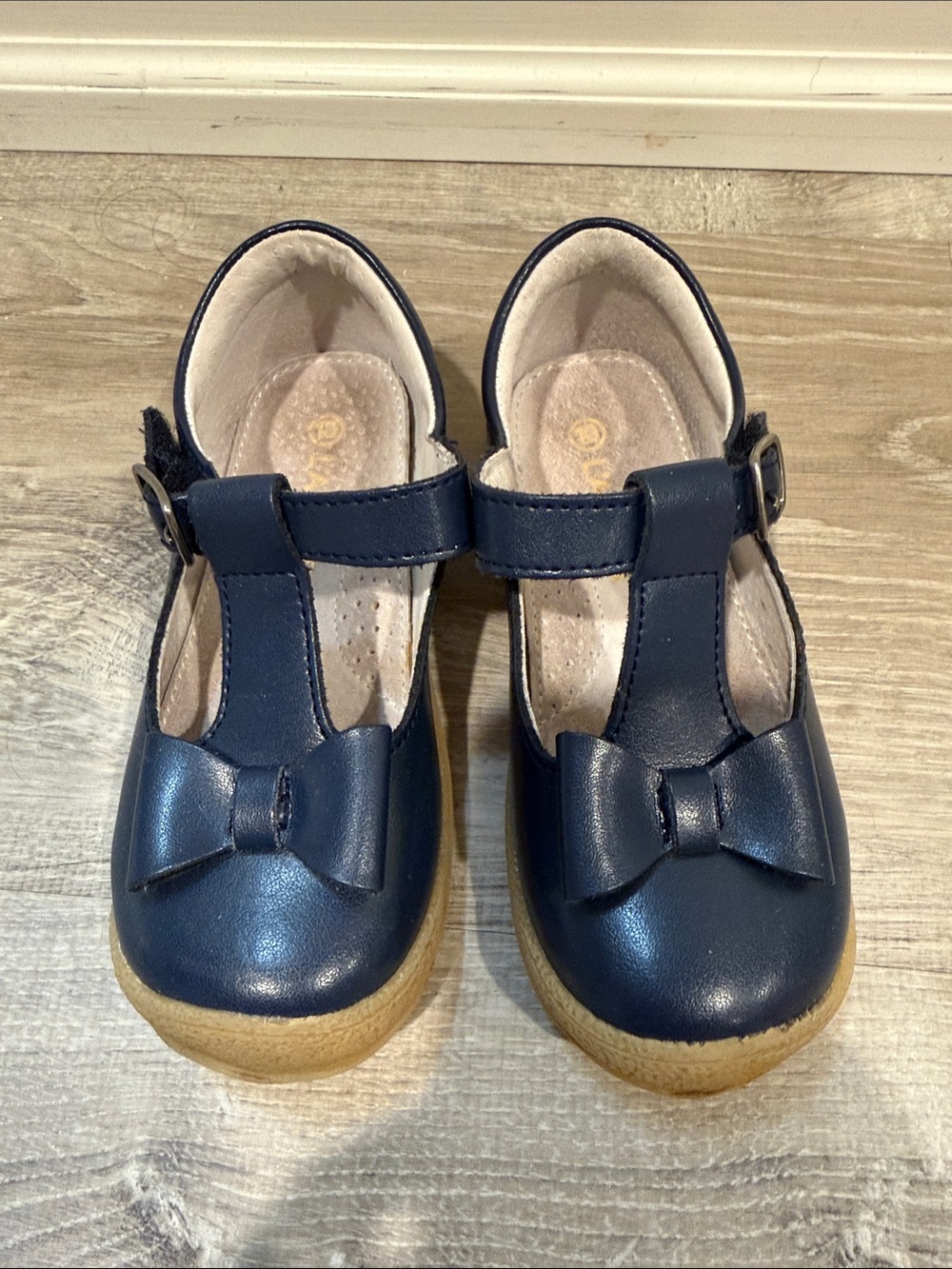 L'Amour Navy T-Strap Bow Dress Shoes for Kids - Picture 2 of 6